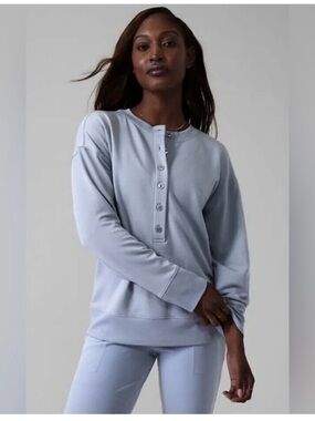 Light Blue Henley Pullover Top 0342